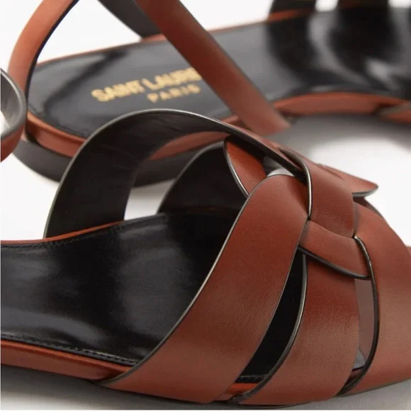 Authentic Saint Laurent Tribute Smooth Leather Flat Sandal in Toffee, size 40 - Picture 9 of 17
